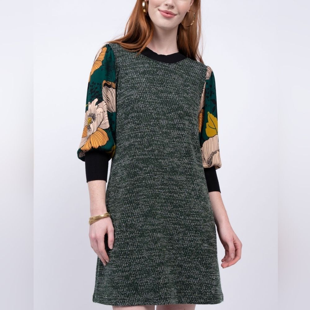 Uncle Frank Garden Forest Knit Dress Size Small Green Multi